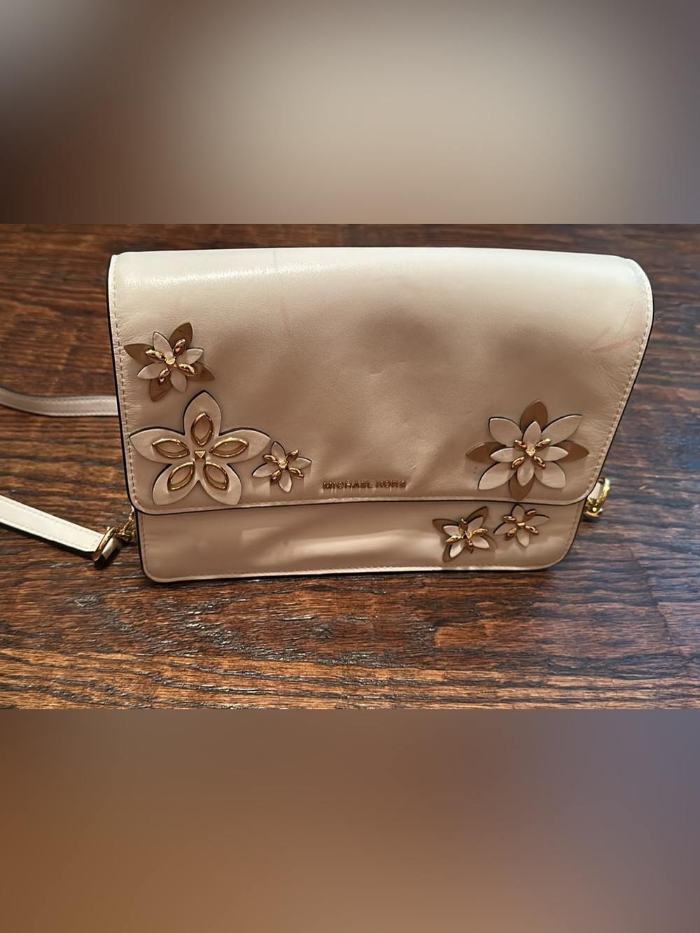 MICHAEL KORS Cream Floral Applique Crossbody Shoulder Bag